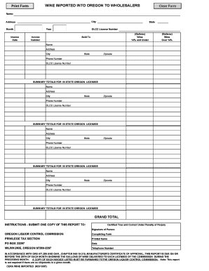 Oregon Cera Wine Imported Form