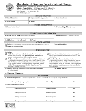 Oregon Manufactured Structure Security Interest Change  Form