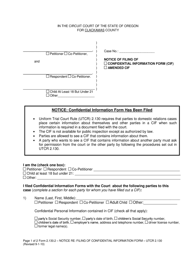 NOTICE Confidential Information Form Has Been Filed Oregon Courts Oregon