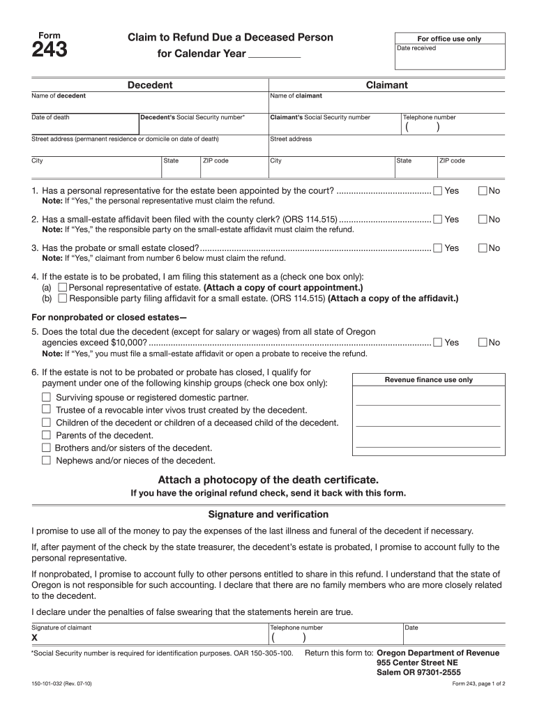 Oregon Form 243