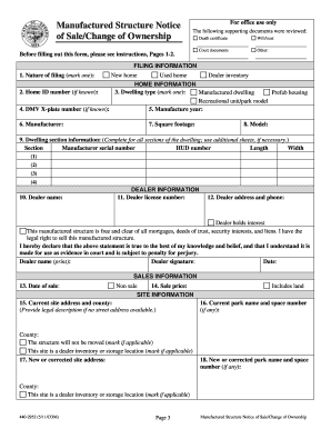 Manufactured Structure Notice of Sale Oregon  Form