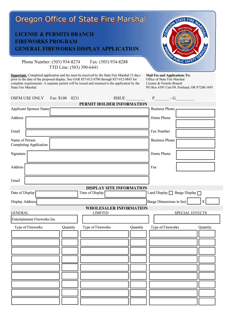 APPLICATION for GENERAL PUBLIC FIREWORKS DISPLAY PERMIT OREGON STATE POLICE Oregon  Form