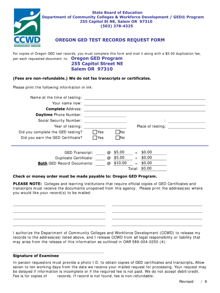 Ged Certificate Pendleton Oregon  Form