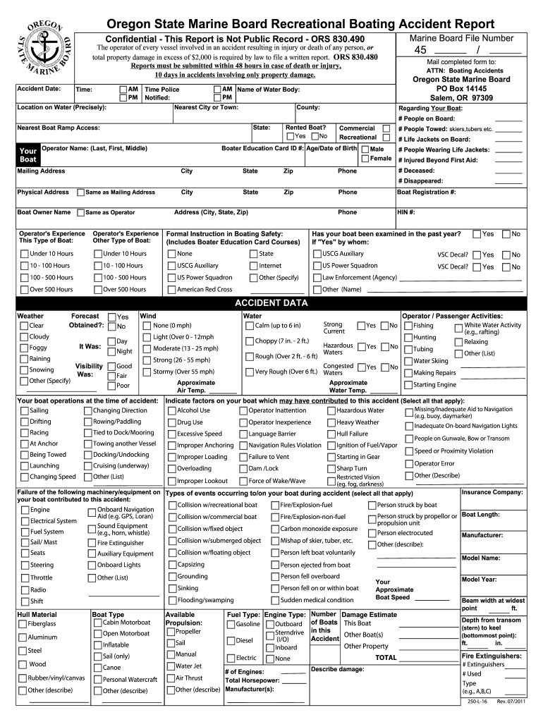 Oregon State Marine Board Salem Oregon Lost or Replacement Boat Title Application  Form