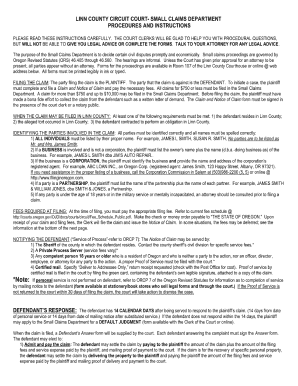 Linn County Small Claims Court  Form