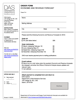 ORDER FORM ECONOMIC and REVENUE Oregon Oregon Gov Oregon