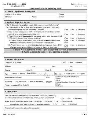 SARS Domestic Case Reporting Public Health Oregon Public Health Oregon  Form