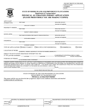 PHYSICAL ALTERATION PERMIT APPLICATION RI Gov Dot Ri  Form