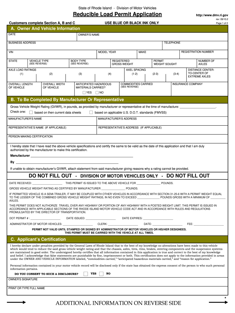  Rhode Island Reducible Load Permit 2010-2024