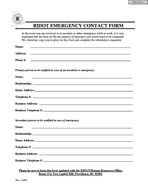 In Case of Emergency Document Template  Form