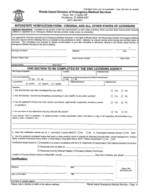 EMT Interstate Verification Rhode Island Department of Health Health Ri  Form