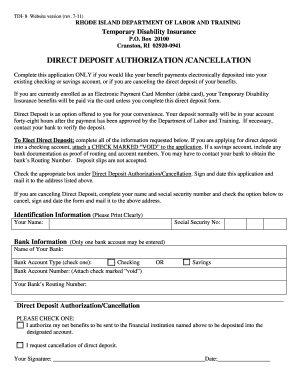 Tdi Ri Direct Deposit  Form