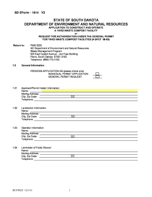 Application for Yard Waste Compost Facility South Dakota Denr Sd  Form