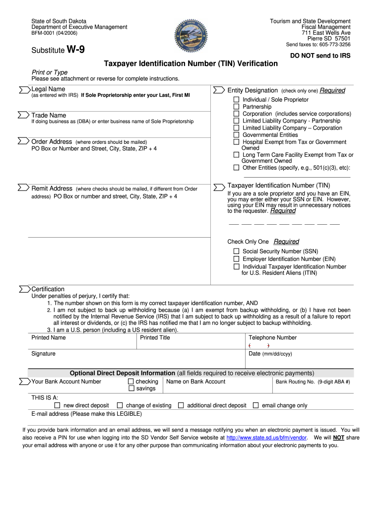 W 9 South Dakota  Form