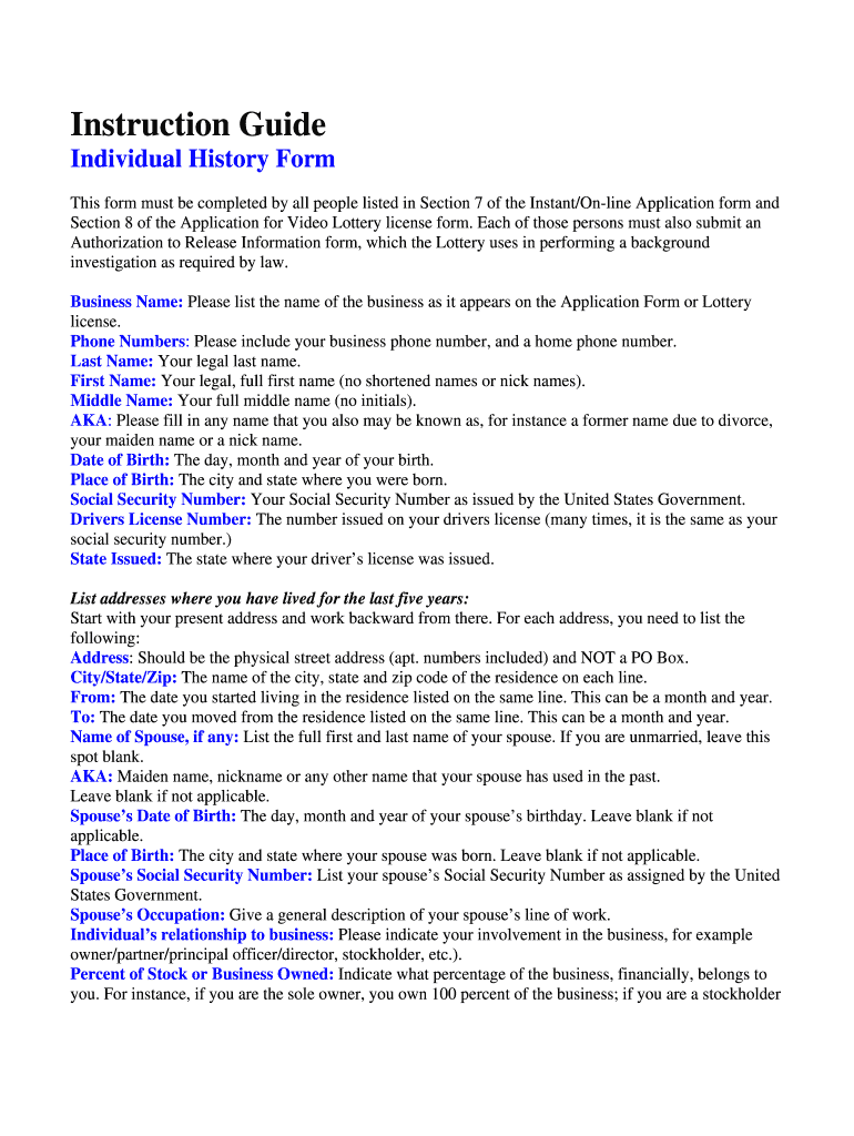 Instruction Guide Ind Hist DOC Lottery Sd  Form