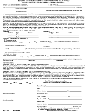 BOND for USE by PUBLIC GRAIN WAREHOUSEMEN and Puc Sd  Form