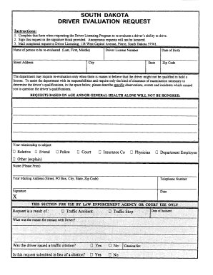 South Dakota Driver Evaluation Request Form