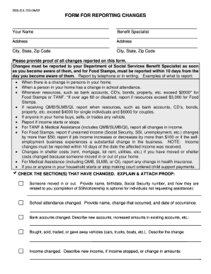 FORM for REPORTING CHANGES Dss Sd