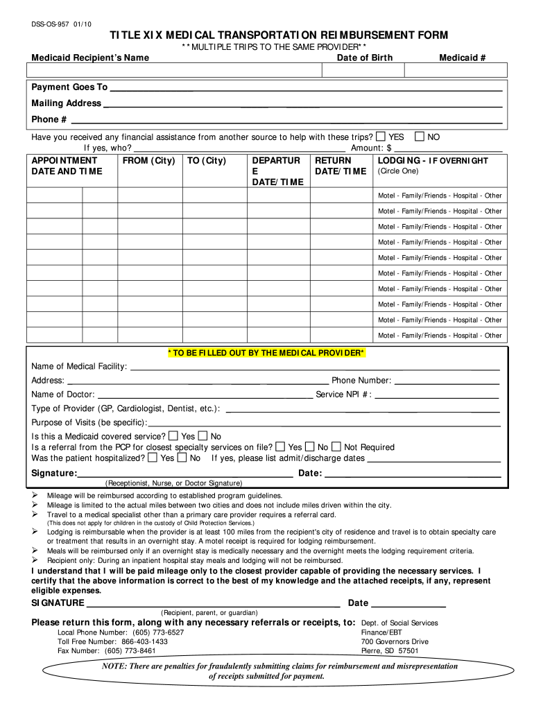 Medicaid Mileage Reimbursement Rate  Form