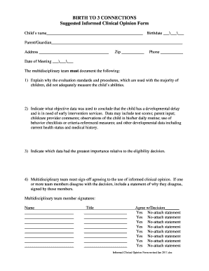 BIRTH to 3 CONNECTIONS Suggested Informed Clinical Opinion Doe Sd