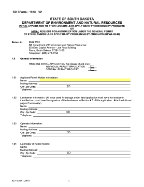 Initial Application to Store Andor Land Apply Dairy Processing by Denr Sd  Form