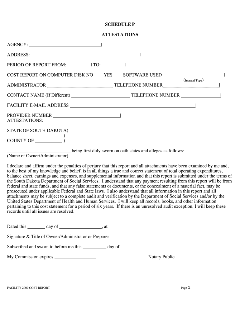 South Dakota Schedule P Attestations Form