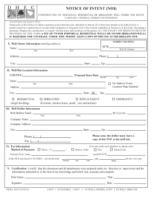  CONSTRUCTION of INDIVIDUAL RESIDENTIAL or IRRIGATION WELL under the SOUTH CAROLINA GENERAL PERMIT # SCW00000000 Dhec Sc 2013