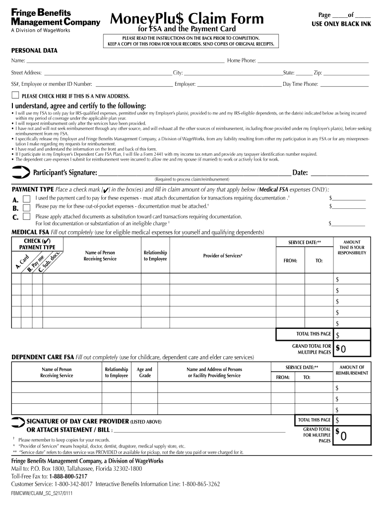 MoneyPlu $ Claim Form  SC Employee Insurance Program  Eip Sc