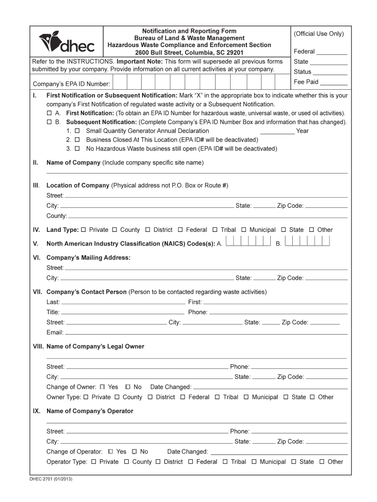 Scdhec D2701 Form