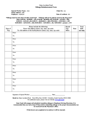 South Carolina Mileage Reimbursement  Form