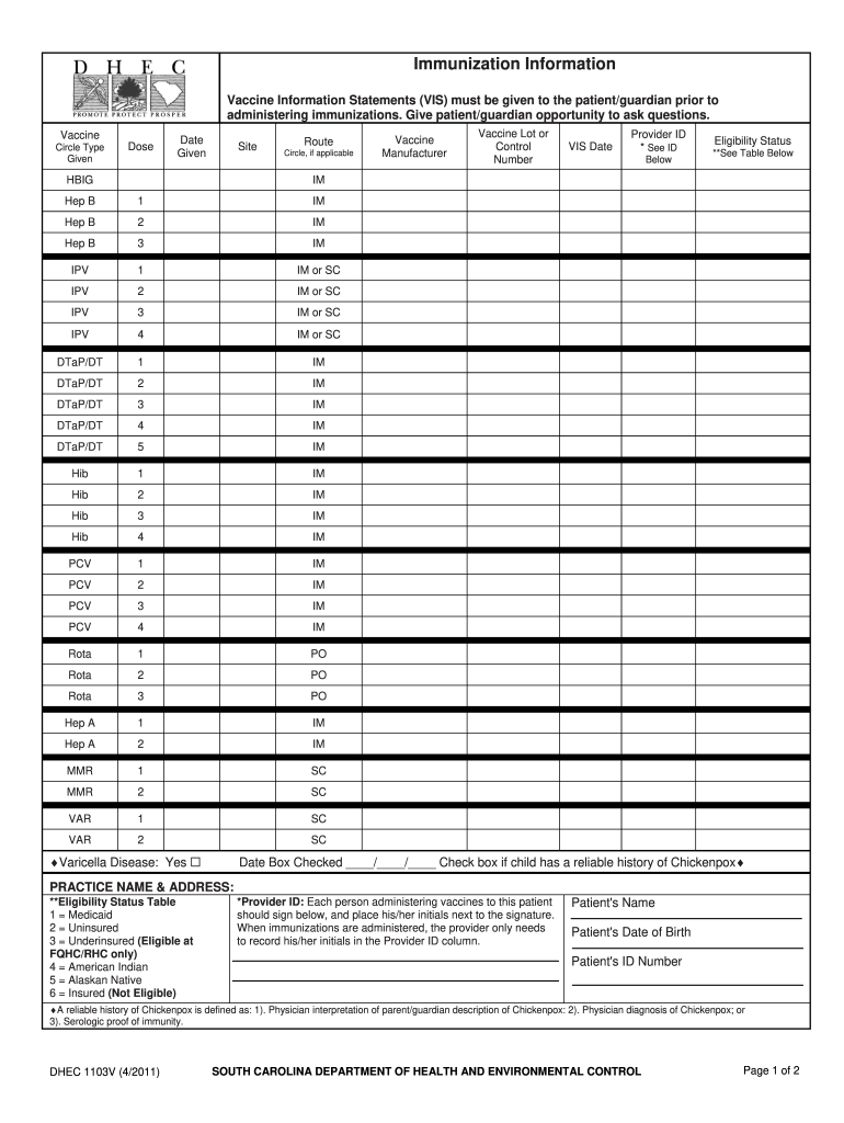  Dhec Form 1103v 2011