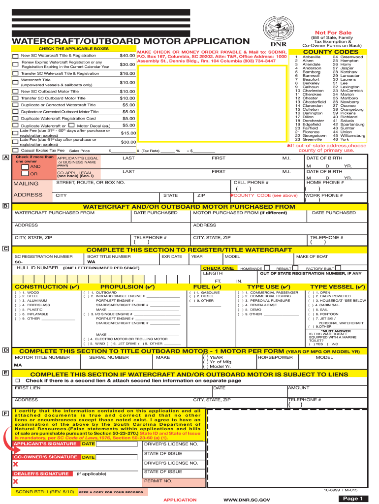 Scdnr Boat Registration  Form