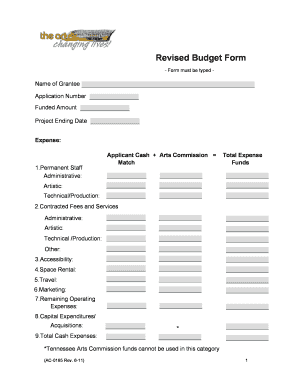 Revised Budget Form TN Gov Tn