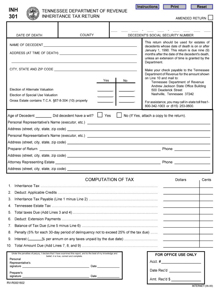  Inh 301 Tennessee  Form 2000