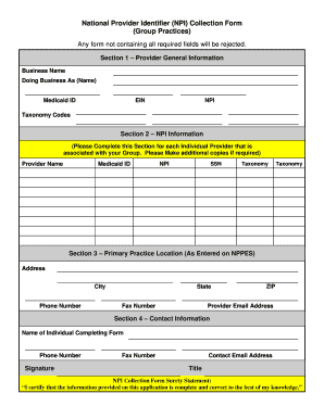 Npi Collection  Form