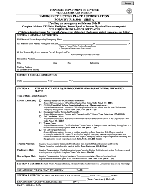 Tn Emergency Plates  Form