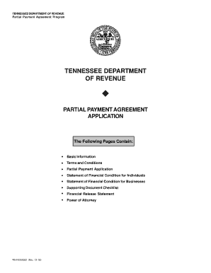 Tn Department of Revenue Partial Payament Agreement Application Form