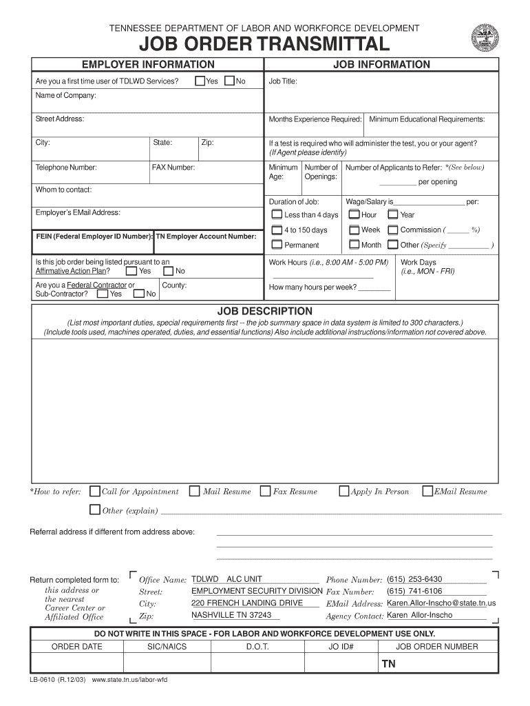 Lb0610R122003New Address Pmd  TN  Gov  Tn  Form