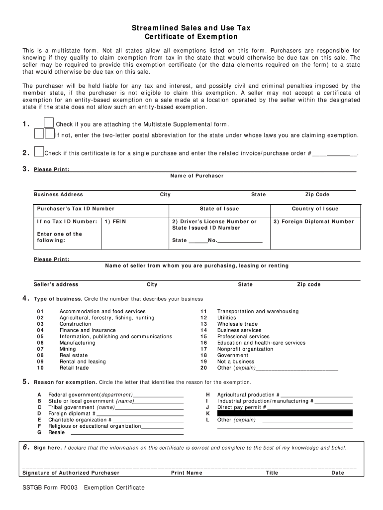 Sstgb Form F0003 Exemption Certificate State of Tennessee