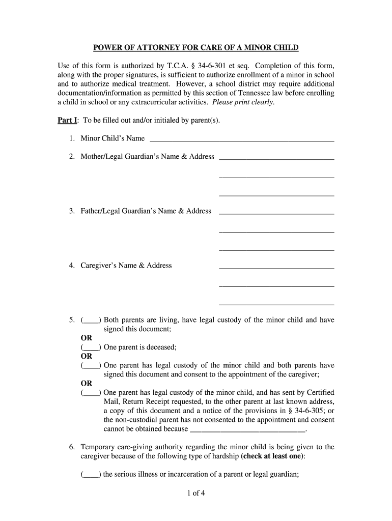 Temporary Guardianship Form Tennessee