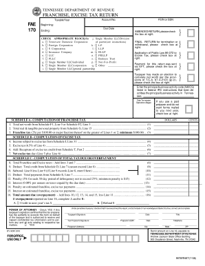 Tennessee Department of Revenue Form Fae 170