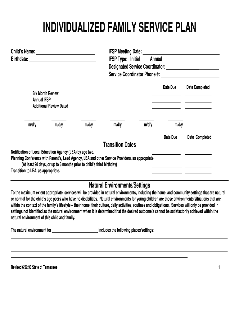 Individual Service Plan Form