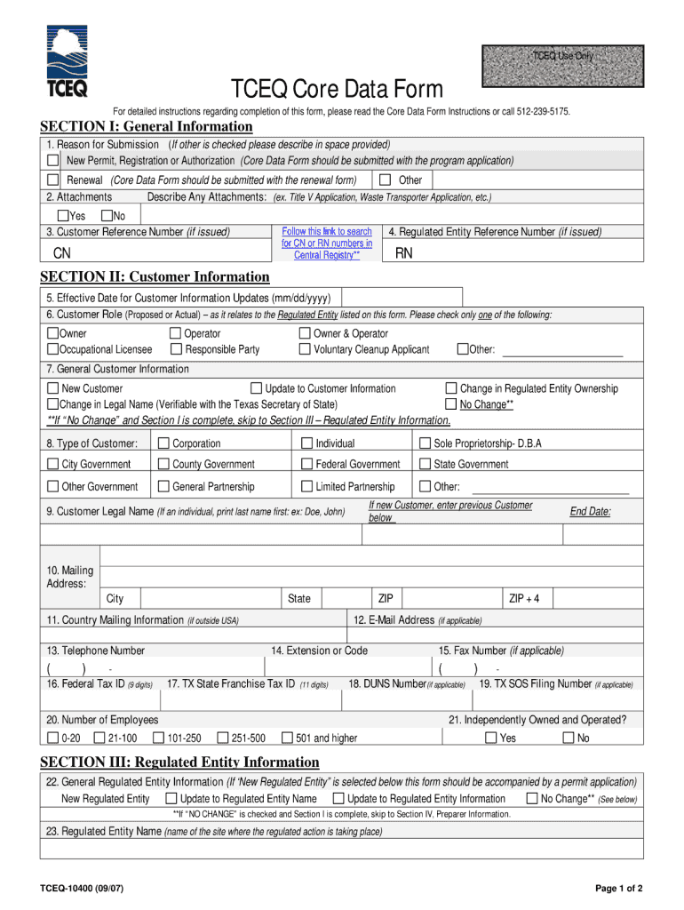  Tceq Core Data Form 2007