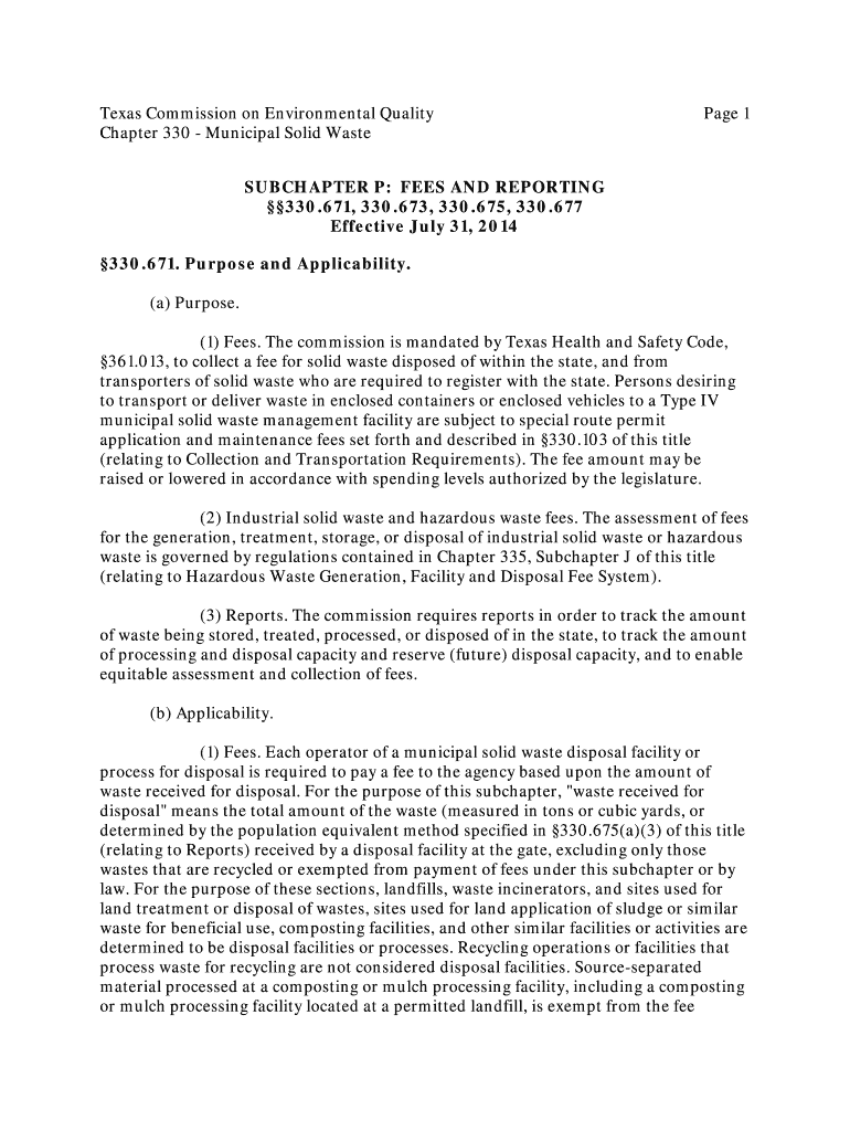 SUBCHAPTER P Tceq Texas  Form