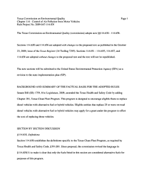 Texas Commission on Environmental Quality Chapter 114 Control of Air Pollution from Motor Vehicles Rule Project No Tceq Texas  Form