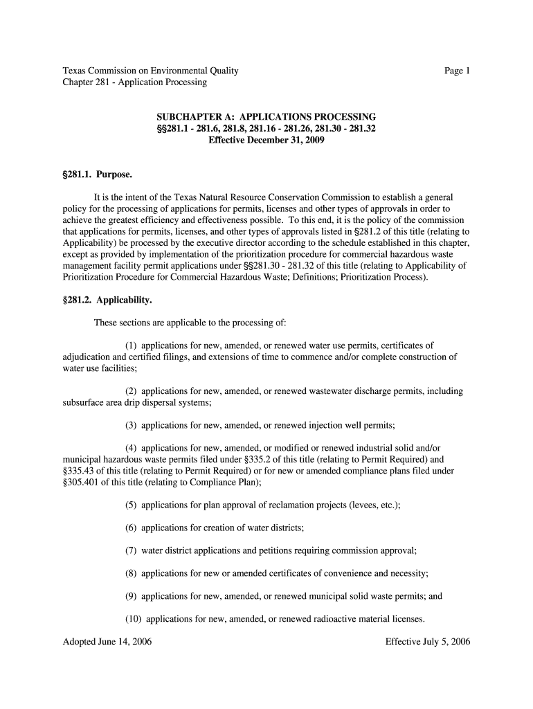 Texas Commission on Environmental Quality Chapter 281 Application Processing Tceq Texas  Form
