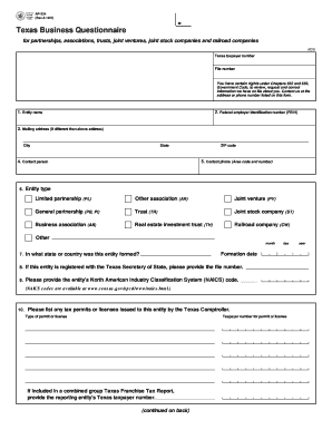 Texas Business Questionnaire Form
