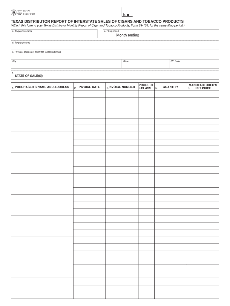  69 126 Distributor Report of Interstate Sales of Cigars and Tobacco    Window Texas 2009