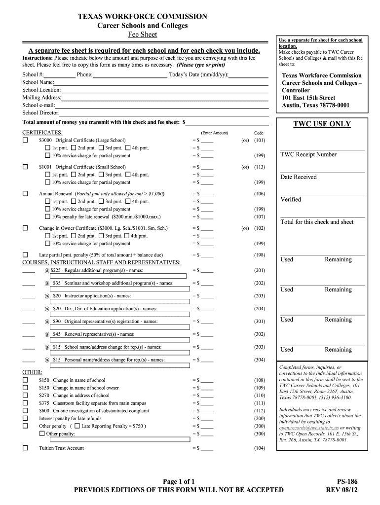 Texas Workforce Ps 186 Form