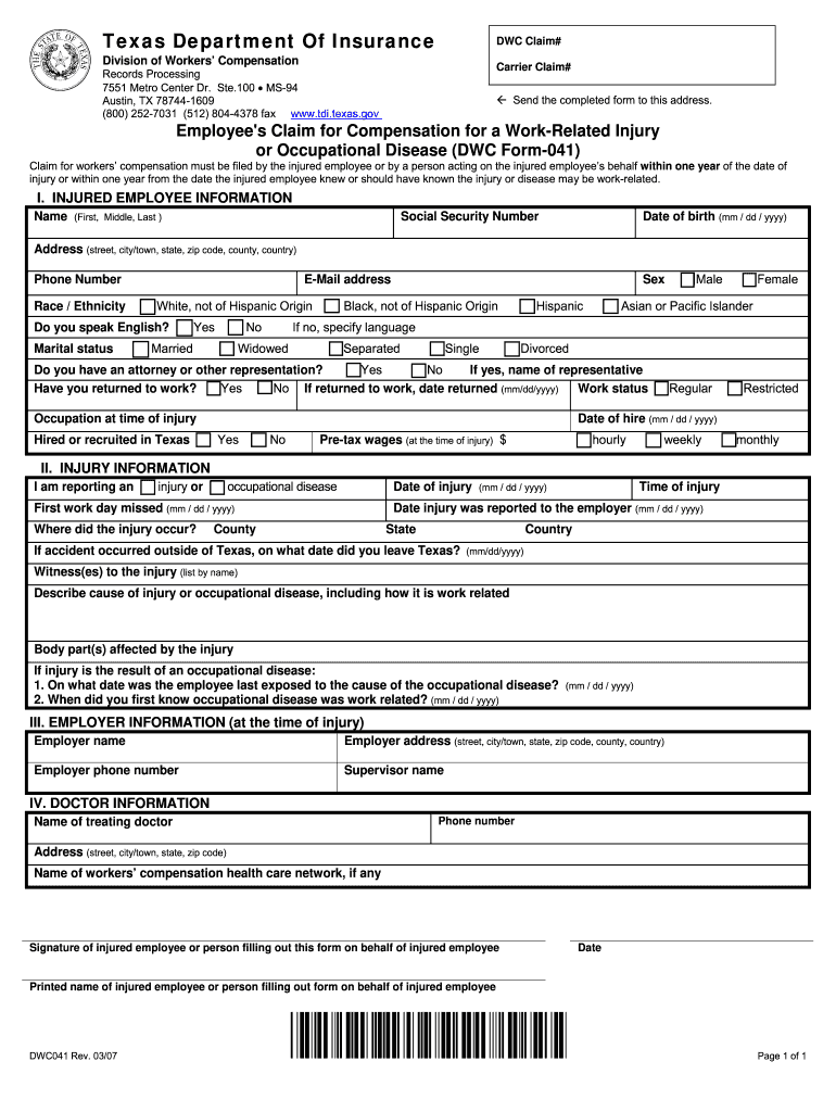  Form Dwc041 Rev 03 07 2007-2024